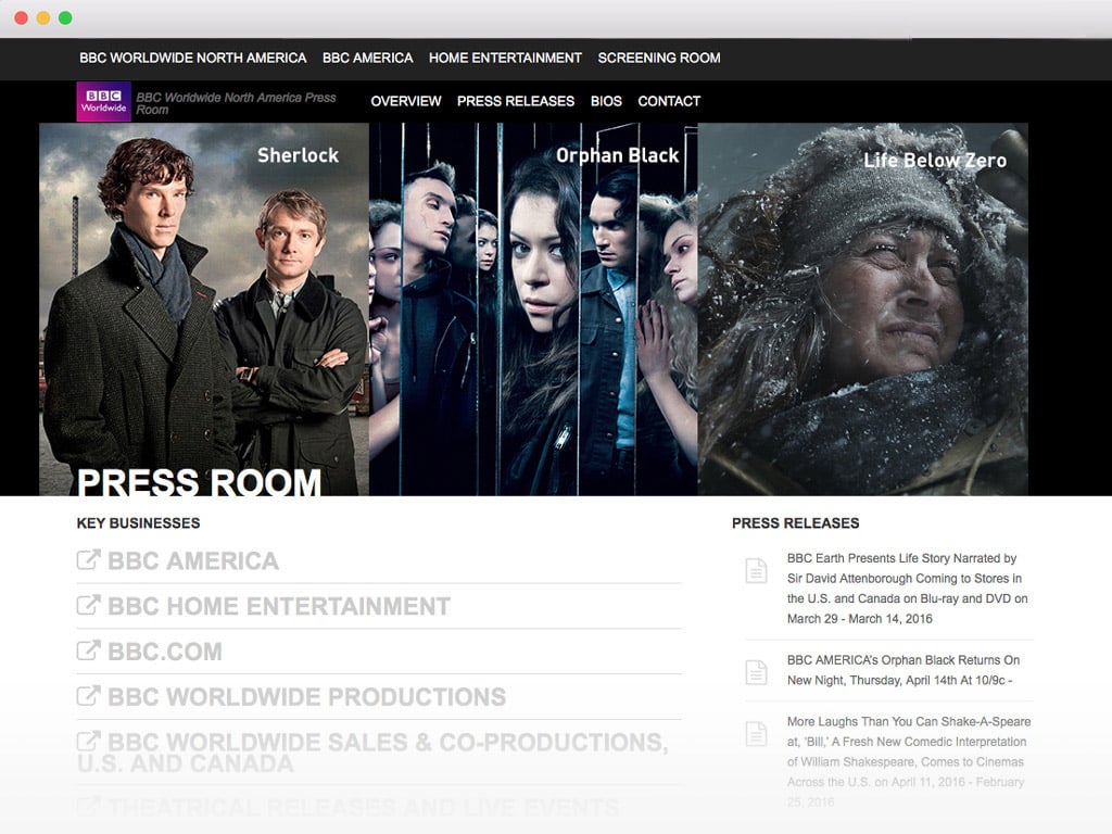 BBC Worldwide North America wanted a central press site to distribute information about its businesses