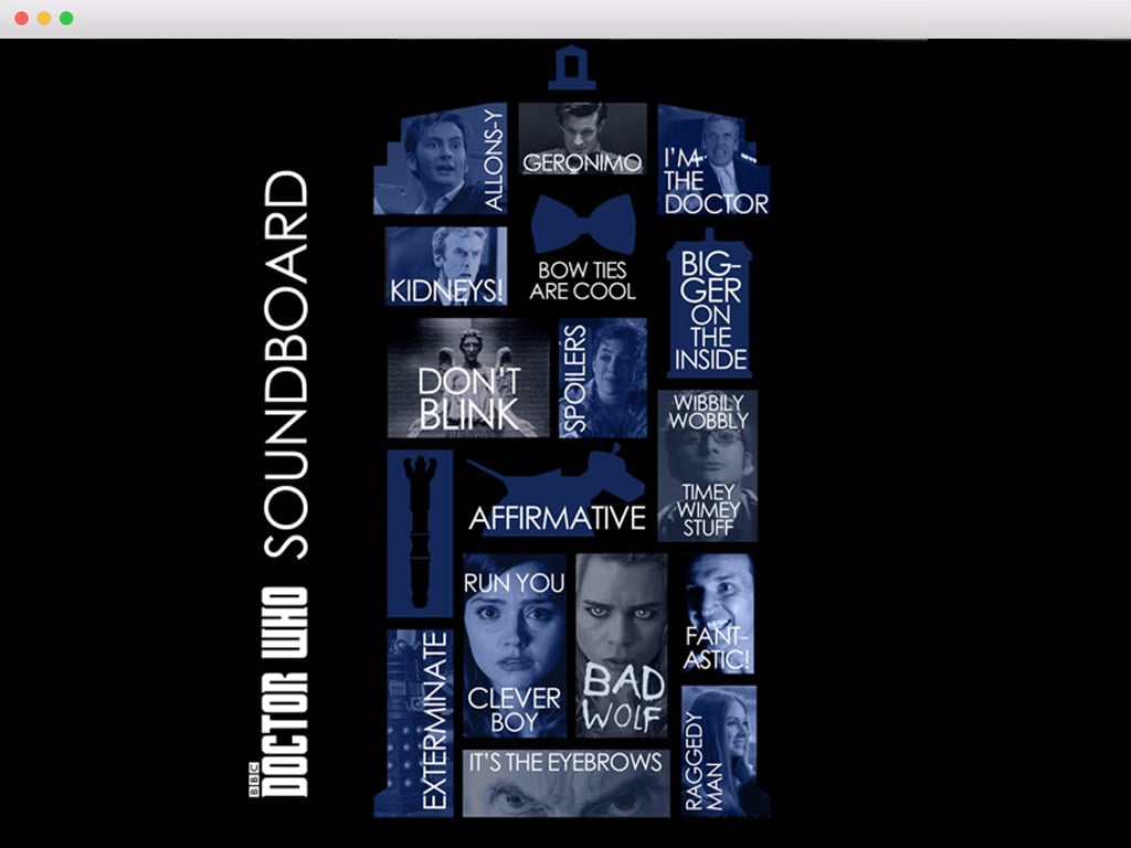 A soundboard of ringtones from the show 'Doctor Who' used at kiosks at San Diego Comic-Con, and also made available for fans to use on their own devices